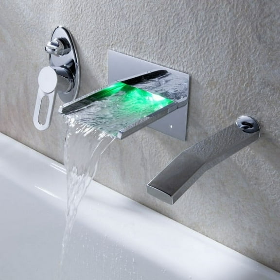 Juno Delightful Le Havre Wall Mounted Waterfall LED Bathtub Faucets with Pull-Out Handheld Shower Head