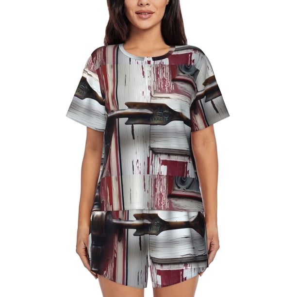 Fotbe Rustic Door Handle Closeup Conjunto de Pijama Estampado para Mujer, 2 Piezas, Ropa de Dormir con Camiseta de Manga Corta y Shorts Suaves-Small