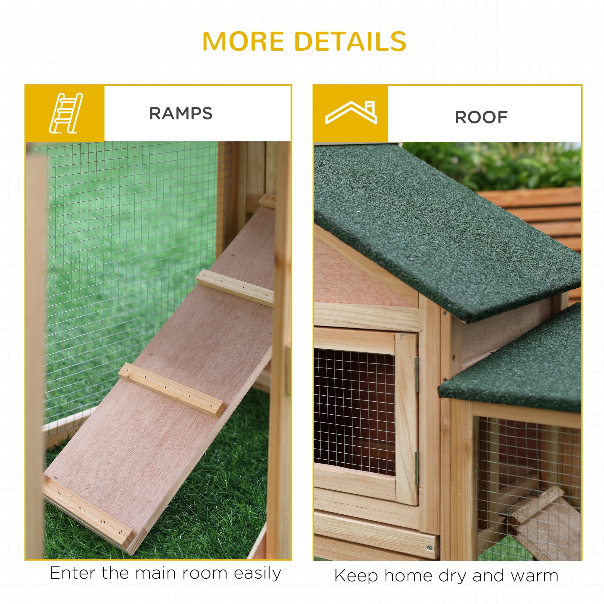 ZephyPaws Rabbit Hutch,83" Large Rabbit Cage Indoor Outdoor for Guinea Pig Cage,Chicken Coop,Bunny Cage with Deep Pull Out Tray,Waterproof Roof,Natural