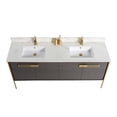 thumbnail image 4 of Fine Fixtures Oakville 72 in. W x 20 in. D x 33 in. H Bathroom Vanity in Black Coal Oak with White Ceramic Sink - Satin Brass hardware, 4 of 9