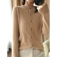 thumbnail image 5 of Women Solid Color Round Neck Long Sleeve Sweater Spring and Autumn All-Match Knitted Cardigan Jacket Golden Camel XL, 5 of 8