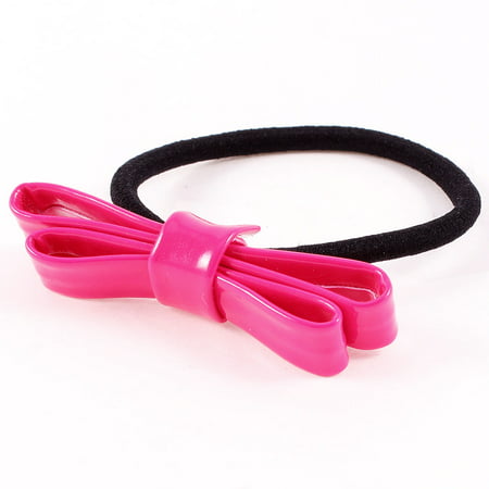 Unique Bargains DIY Hair Band Black Fuchsia Faux Leather Bow Tie Decorated Ponytail
