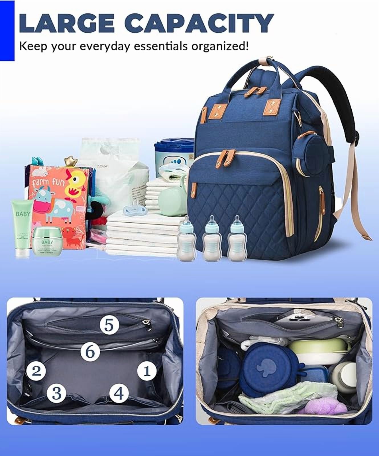 Diaper Bag with Changing Station, Waterproof 3 in 1 Baby Diaper Backpack with Foldable Changing Pad, Large Travel Back Pack for Baby Girl Boy, Baby essentials