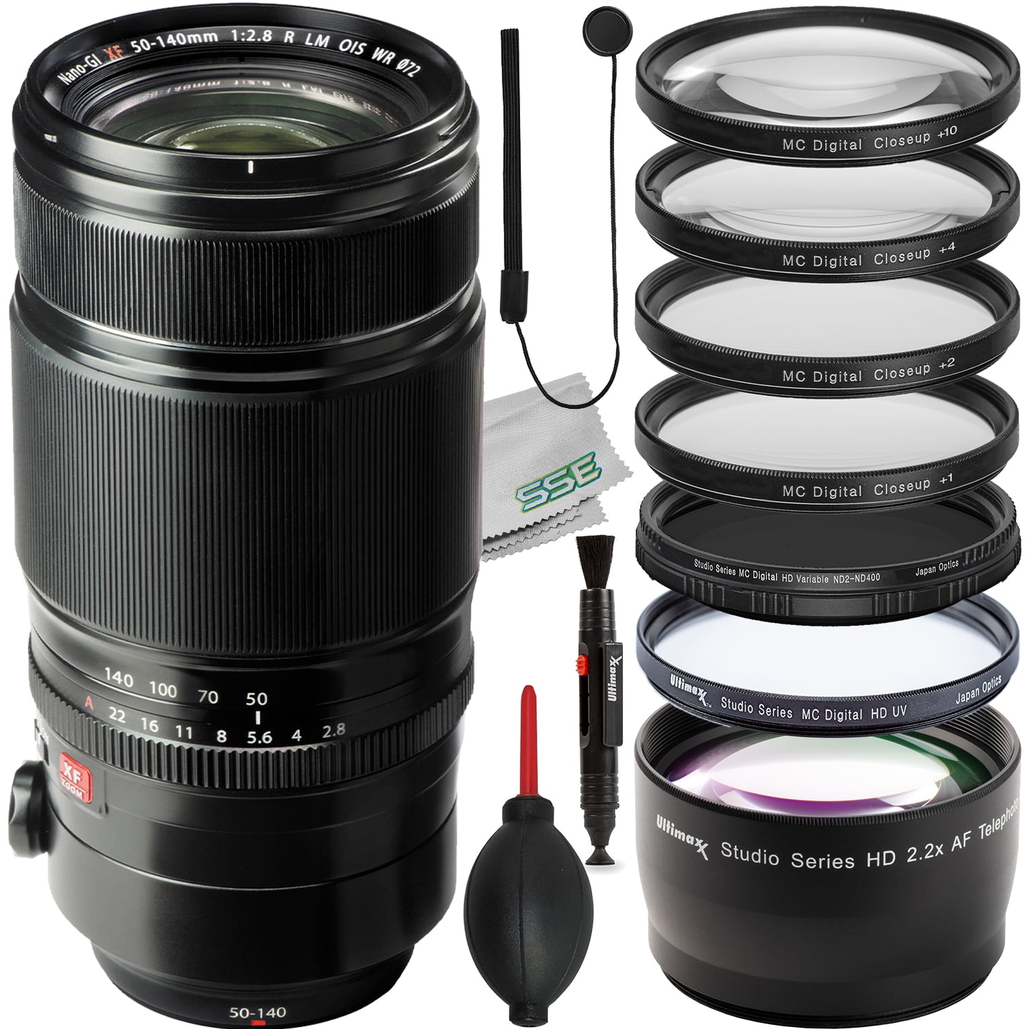 Fujifilm XF 50140mm f/2.8 R LM OIS WR Lens with Essential Accessory Bundle 2.2x Telephoto Zoom