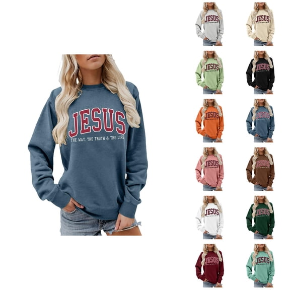 Christmas Sweatshirt for Women 2025 Fall Winter Crewneck Jesus The Way The Truth The Life Christian Sweat Shirts Pullover Top