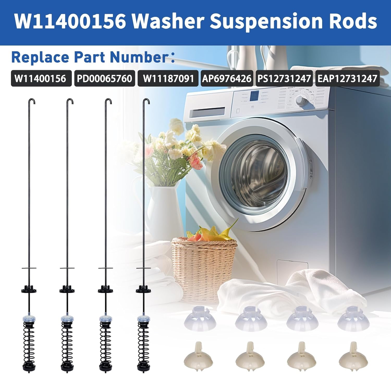 2025 Upgraded W11400156 W11187091 WTW7120HW0 MVW7230HW0 MVW7232HW0 WTW8127LC0 Washer Suspension Rods Kit for whirlpool kenmore and maytag Replace PD00065760、AP6976426、PS12731247、EAP12731247