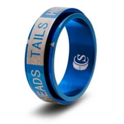 CritSuccess Heads or Tails Dice Ring with a Coin Flip Die Spinner (Size 7 - Stainless Steel - Blue)