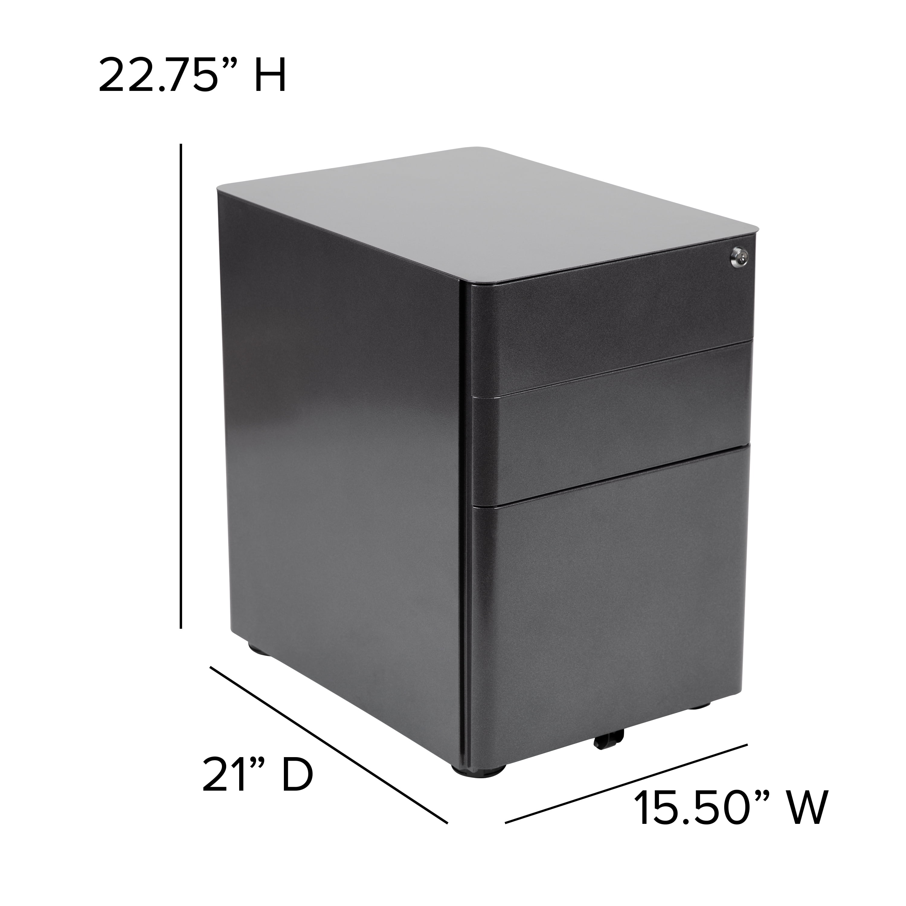 Flash Furniture Warner Modern 3-Drawer Mobile Locking Filing Cabinet with Anti-Tilt Mechanism and Hanging Drawer for Legal & Letter Files, Black