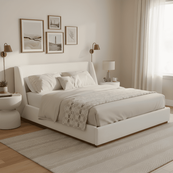 Miekor Furniture Luxury upholstered bed with wings, White, King No.1794