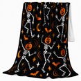 thumbnail image 2 of Playful Dancing Skeletons Pumpkins Festive autumn celebration Scene Whimsical, Warm Flannel Blanket for Living Room and Family Room, Festive autumn celebration Scene, Festive Home Decor, 2 of 9