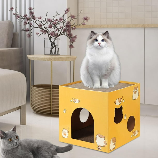 Casa de Gato Tablero Rascador Cartón Caja de Cama para Gatos S