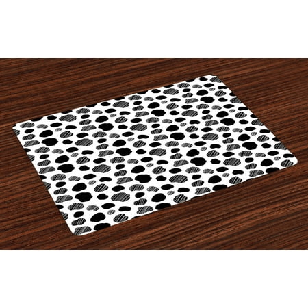 Cow Print Placemats Set of 4 Black and White Striped Dots with Abstract Style Farm Animal Hide Agriculture, Washable Fabric Place Mats for Dining Room Kitchen Table Decor,Black White, by (Best Place To Farm Heavy Hide)