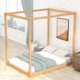 thumbnail image 3 of Wood Full Size Canopy Platform Bed with Support Frame for Bedroom, Natural, 3 of 10