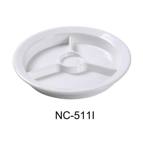 9 in. Compartment Collection 3-Compartment Plate with Cup Holder - Melamine, Ivory - Pack of 24