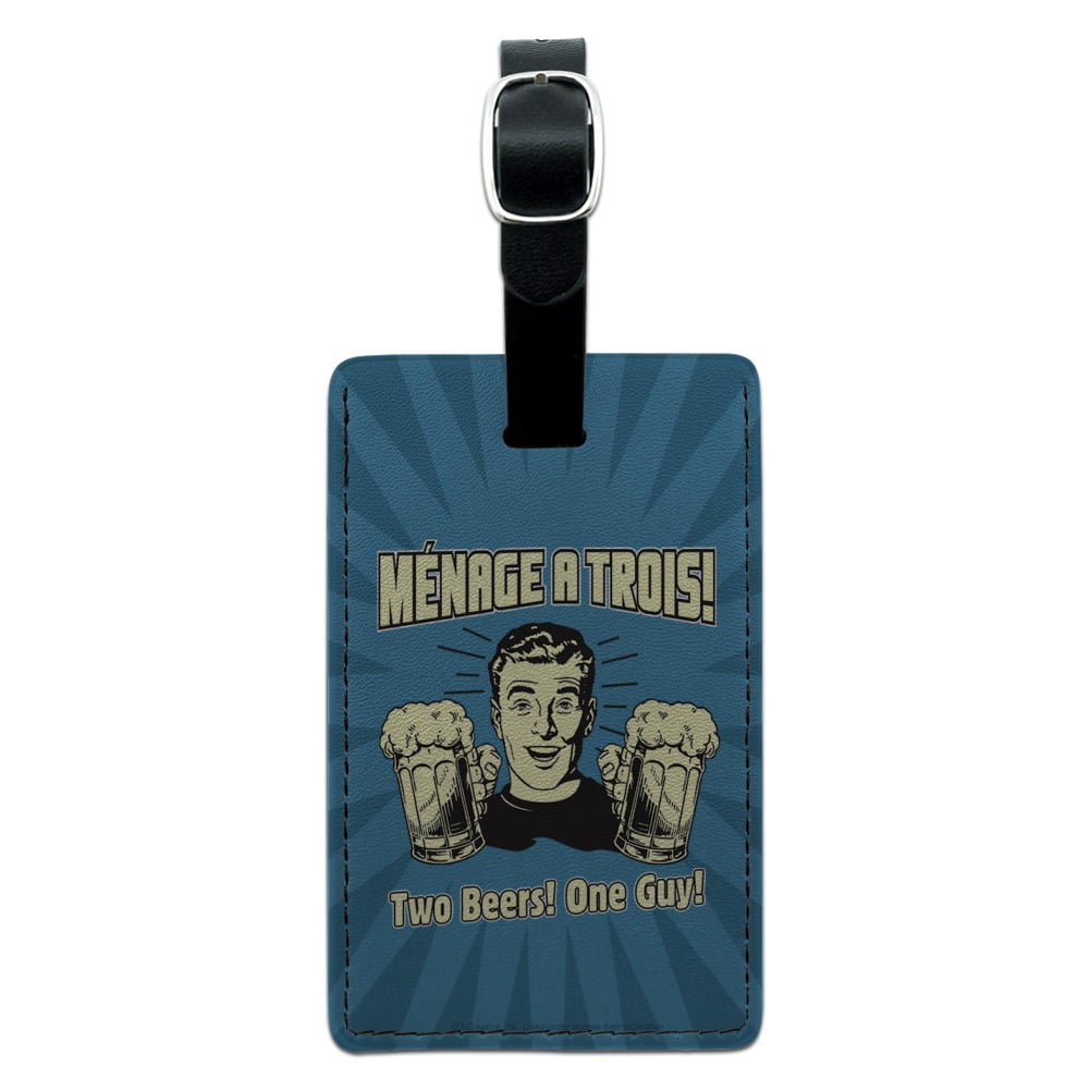 Menage A Trois Threesome Two Beers One Guy Funny Humor Retro Rectangle