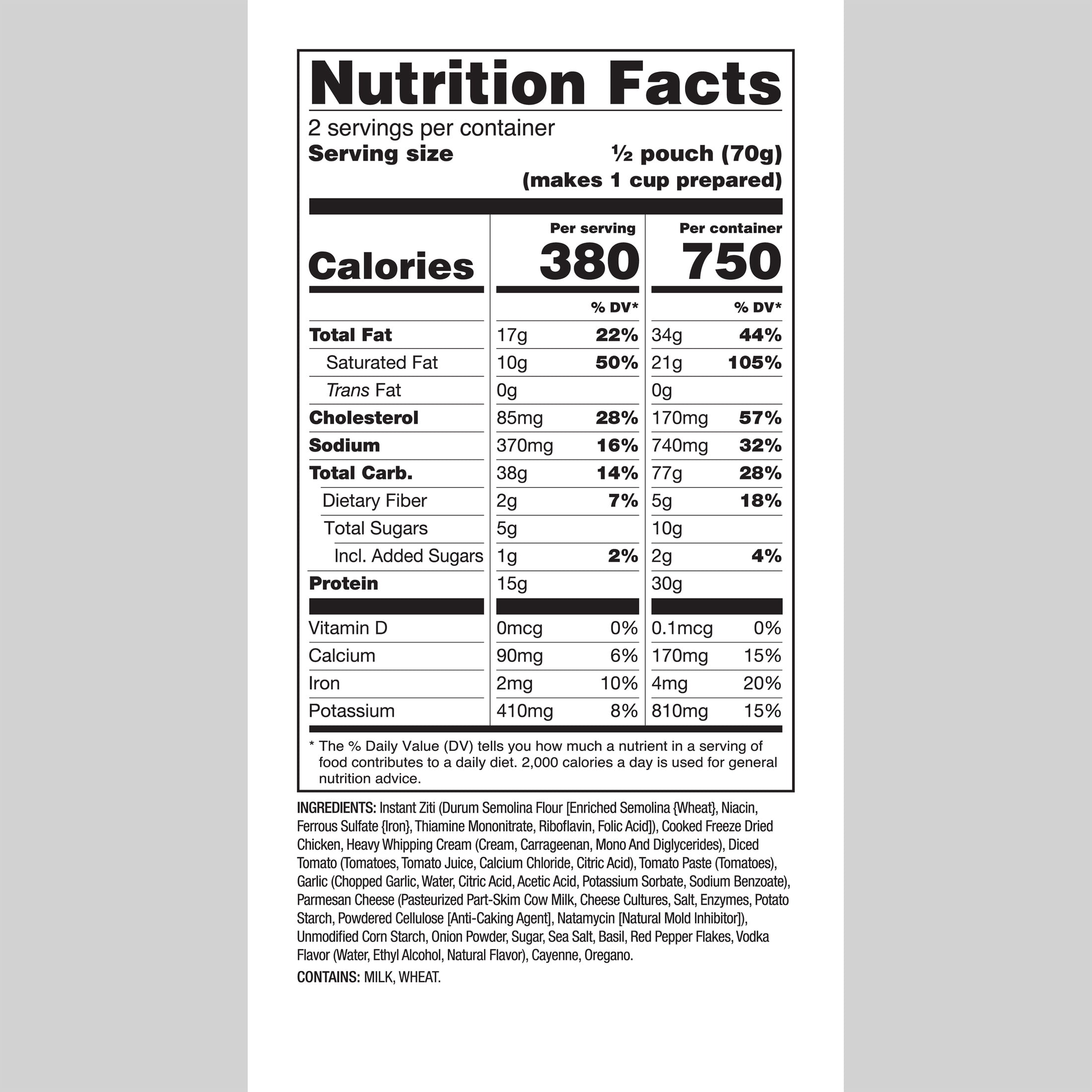 (6 pack) Readywise Outdoor Pro Adventure Meal Pasta Alla Vodka With Chicken, Frz-Dried, 2 Svgs/Pch