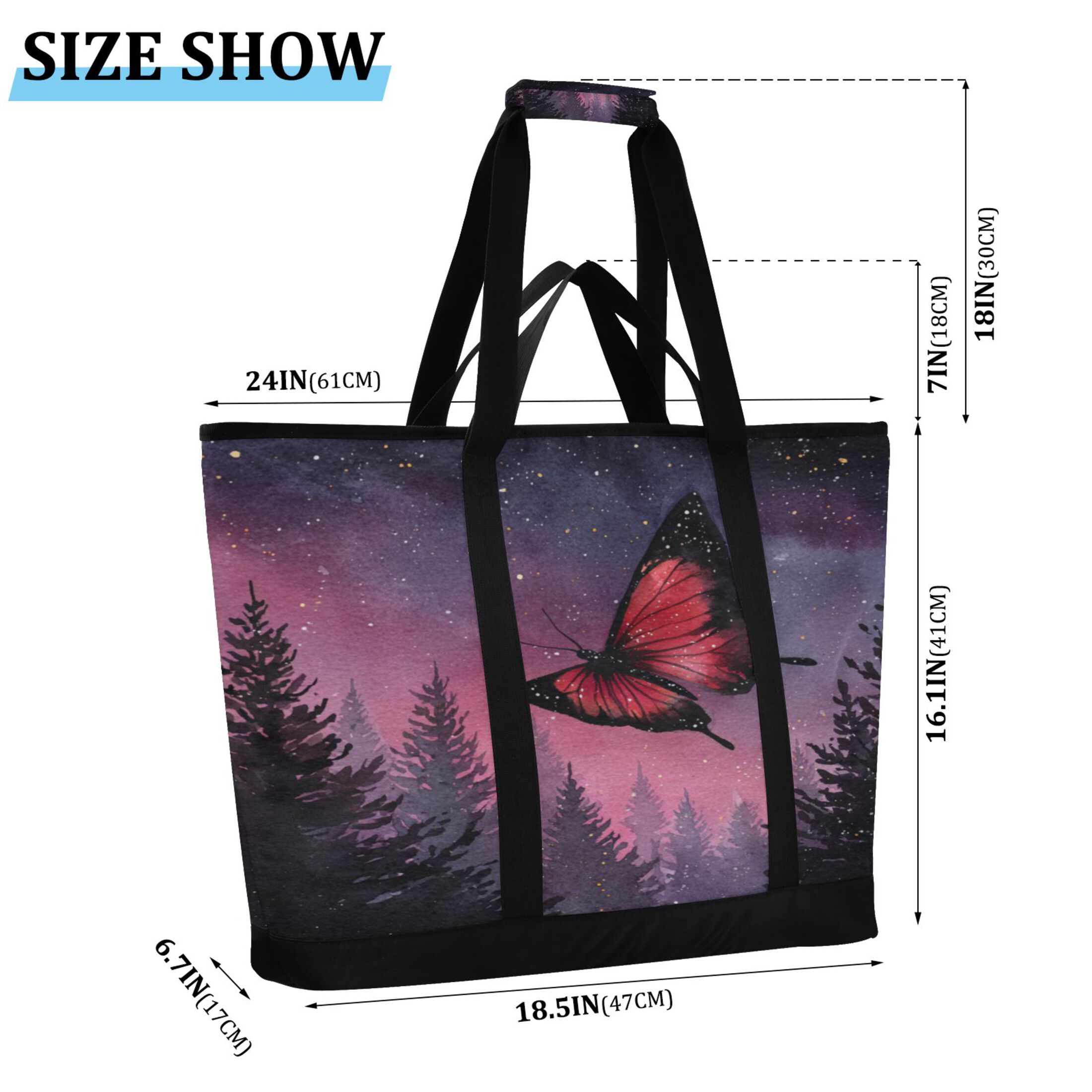 Extra-Large Wide Opening Design Capacity Hand-Held Ice Pack Thickened Insulation Layer For Long-Lasting Cold Retention For Outdoor Shopping Picnics And Camping An Elegant Red Butterfly