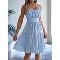 thumbnail image 5 of Jaimenalin Women Ruffled Tiered Adjustable Spaghetti Strap Midi Dress Light Blue L, 5 of 9