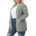 thumbnail image 4 of GRACE & GRANDEUR Women's Plus Size Open Front Long Sleeves Sweater Mid Length Cardigan 1X Light Grey, 4 of 7