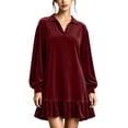 thumbnail image 2 of Sheghy Women Fall Collared Long Sleeve Shirt Dress Ruffle Hem Loose Fit, 2 of 6