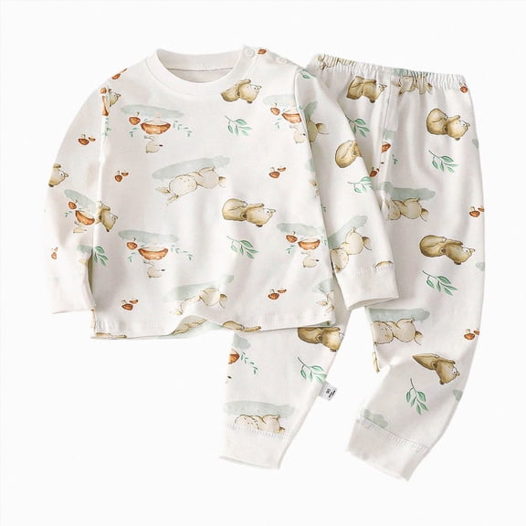 CAUYDY 3 6 9 12 Months Baby Boys Clothes Infant Pajamas Cute Long Sleeve Tee Shirt and Pants 2 Piece Set Newborn Pjs Preemie Sleepers for Boy Fall Winter Sizes 0-9 Months,Khaki