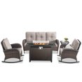 thumbnail image 2 of PARKWELL 5 Pieces Outdoor Patio Furniture Set with Fire Pit Table,All Weather Wicker Rocking Chairs for Garden Lawn Balcony Porch Deck,Brown/Beige, 2 of 13