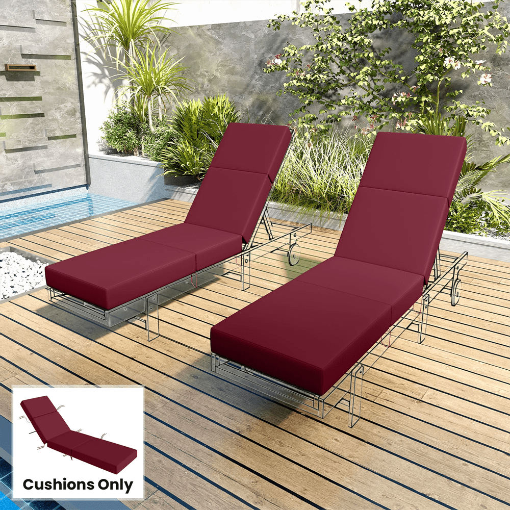 Chaise Lounge Cushion, 3.9" Thick Outdoor Lounge Chair Cushions with Ties for Patio, 21" x 72", Red