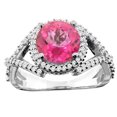 thumbnail image 1 of 14K White Gold Natural Pink Topaz Ring Round 8mm Diamond Accent, size 5.5, 1 of 4