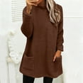 thumbnail image 5 of Women's Mid-Length Plush Sweatshirt, Double-Sided Fleece Pullover with Pockets, Crew Neck Casual Long Sleeve Top, Soft Warm Layering Piece, Autumn Winter Comfort Wear Brown S, 5 of 9