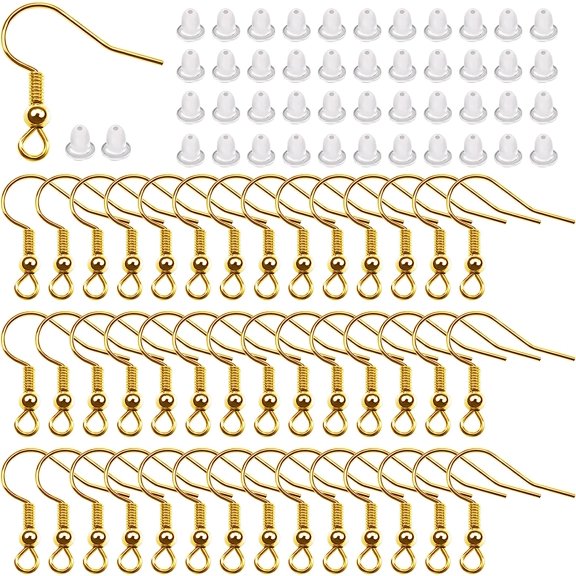 TOAOB 300 Pieces Earring Hooks Hypo Allergenic French Ear Wires with Ball and Coil 18mm K Gold Tone Fish Hook Earrings Making Supplies Jewelry Finding