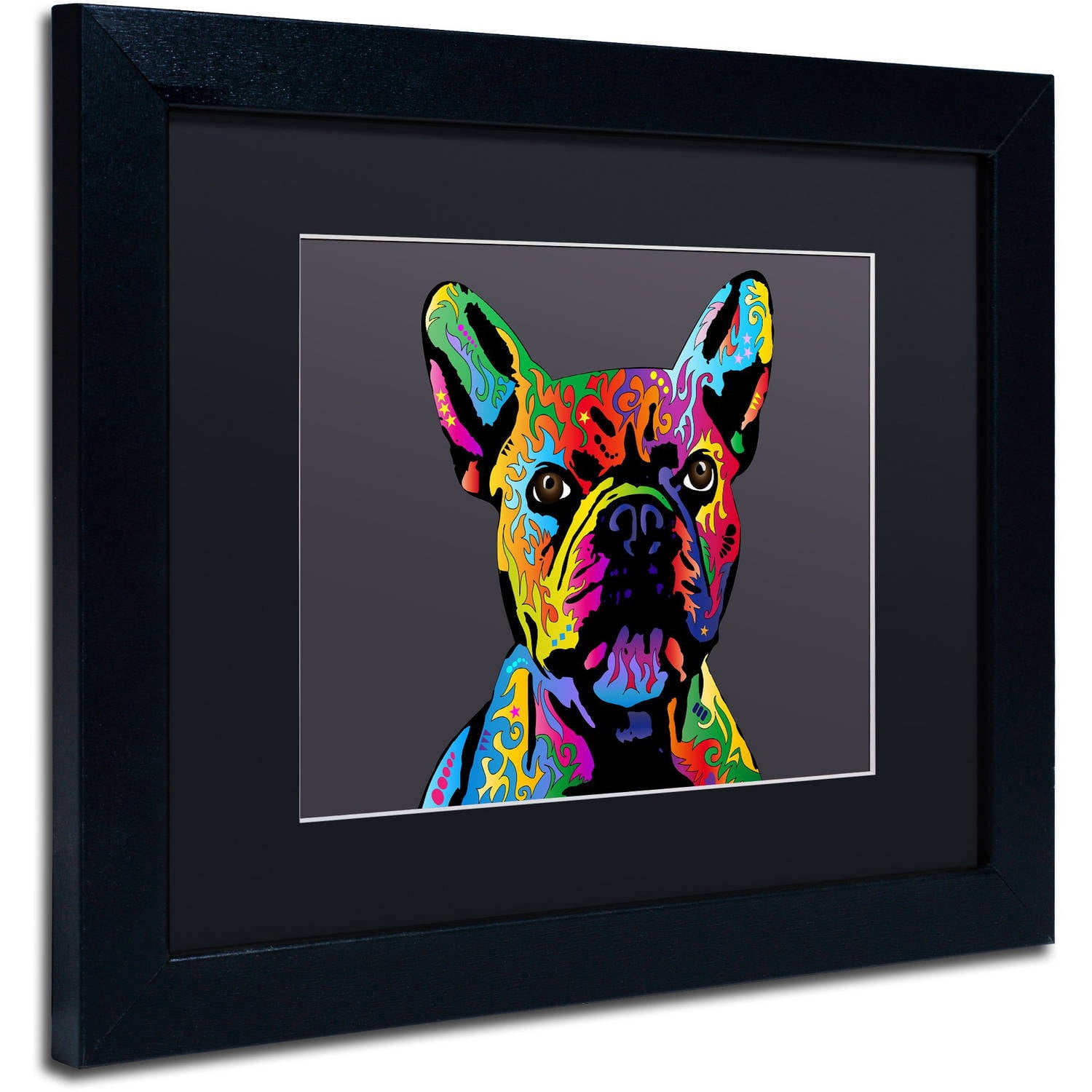 Trademark Fine Art "French Bulldog Grey" Canvas Art by Michael Tompsett, Black Matte, Black Frame