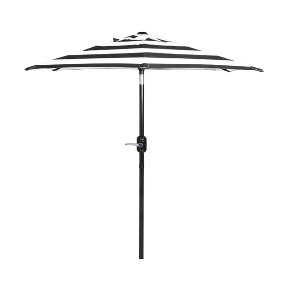 Punchau 6 Ft Boho Outdoor Patio Umbrella, 6 Foot Patio Table Umbrella, Easy Open/Close Crank and Push Button Tilt Adjustment, Black & White Striped