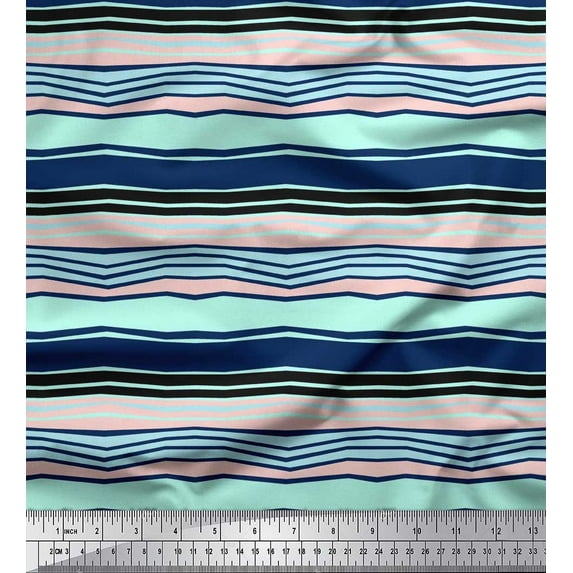 Soimoi Silk Fabric Abstract Stripe Print Sewing Fabric Yard 42 Inch Wide