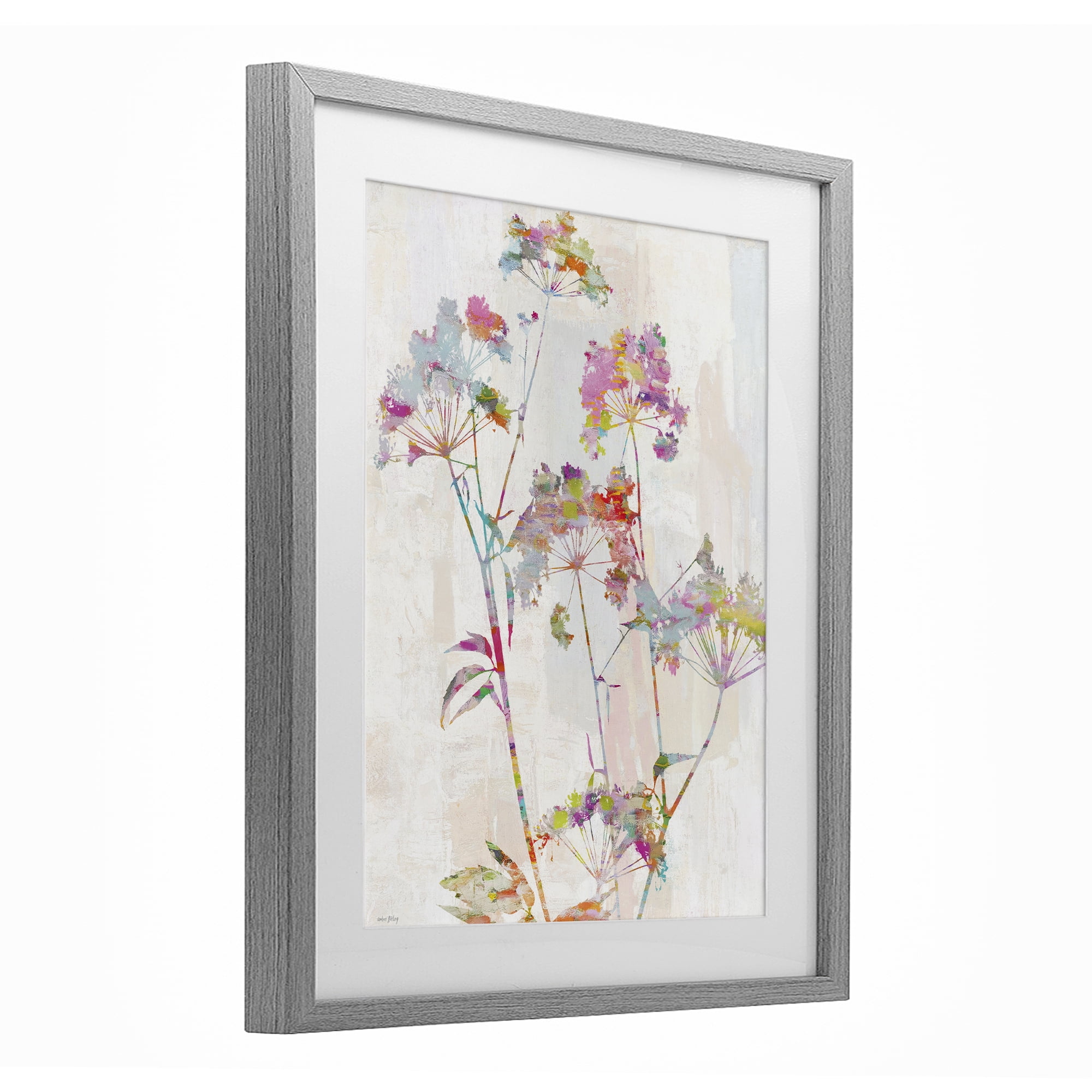 Kaleidoscopic Delicate Herbs Gray Framed Print Under Glass, design by Amber Sterling