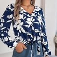 thumbnail image 2 of COMVALUE Womens V Neck Tie Front Knot Long Sleeve Fit Floral Blouses Office Business Shirt (Blue, S), 2 of 9
