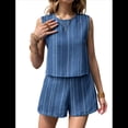thumbnail image 1 of Conjunto de Dos Piezas de Verano para Mujer: Camiseta de Tirantes y Pantalones Cortos con Cuello Redondo y Rayas Geométricas para Salir. Azul S, 1 of 7