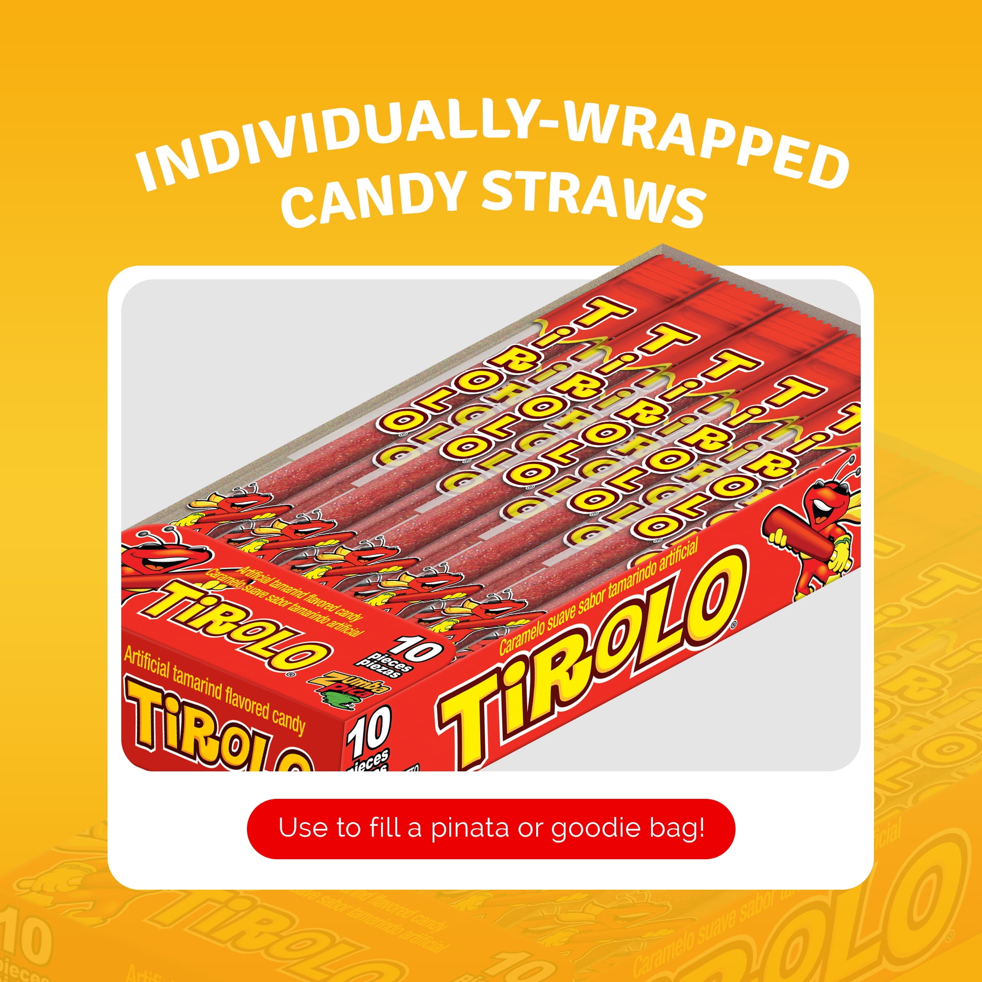 Zumba Pica Tirolo Tamarind Candy Straws, Chewy Mexican Candies, 10 Count