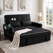 AISWORD 54" Convertible Sleeper Sofa Bed, Pull Out Loveseat Couch with USB Port, Phone Holder & Cup Holder, Adjustable Backrest for Apartment, Living Room, Office, Black