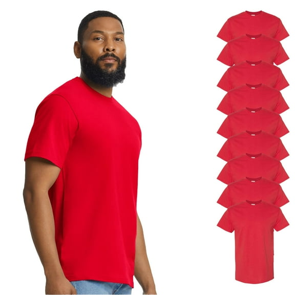 Gildan Ultra Cotton Crew Neck T-Shirt, Short Sleeve Classic Fit Tee for Men, Red, Pack of 9, Size-S