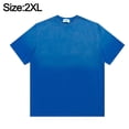 thumbnail image 2 of Camiseta de manga corta de algodón con cuello redondo para hombre y mujer, manga corta holgada con gradiente de moda, azul, 2 of 6