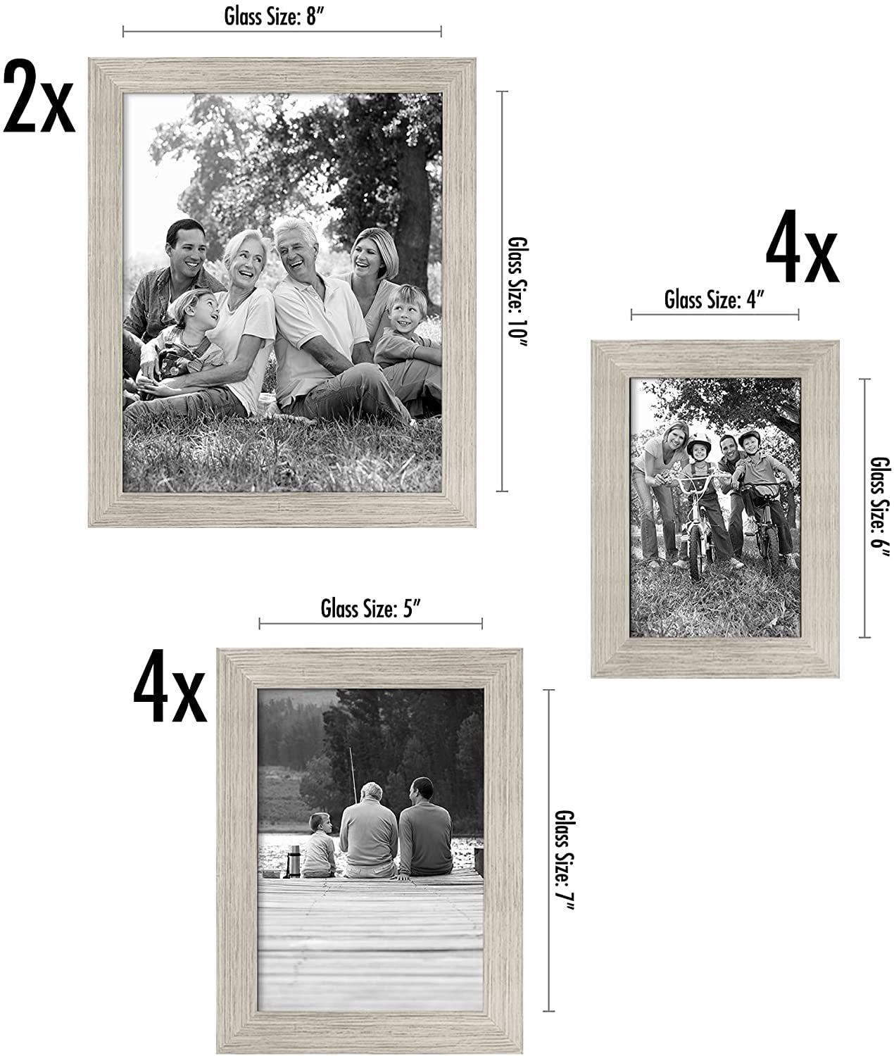 Americanflat 10-Piece Driftwood Picture Frame Set | Includes Sizes 8x10, 5x7, and 4x6. Shatter-Resistant Glass. Hanging Hardware Included!