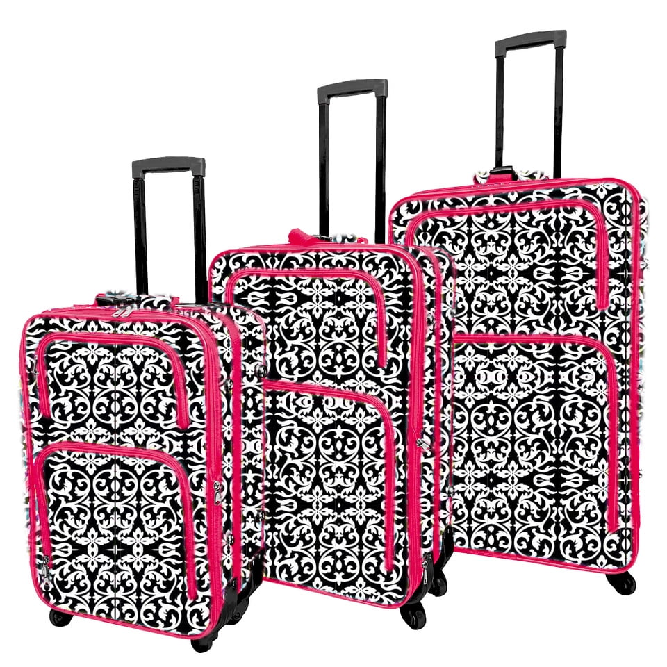 pink and black luggage