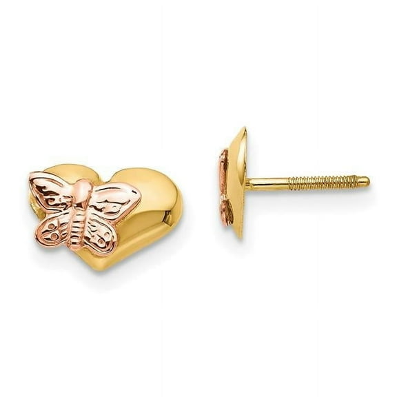 Madi K 14k  Polished & Rhodium Butterfly Heart Screwback Earrings