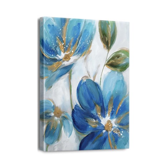Reinvigorate Your Space Abstract Blue Flickering Flower Canvas Wall Art - Modern Paintings for a Distinct Bedroom, Office, and Home Decor Statement, 12x16 inches