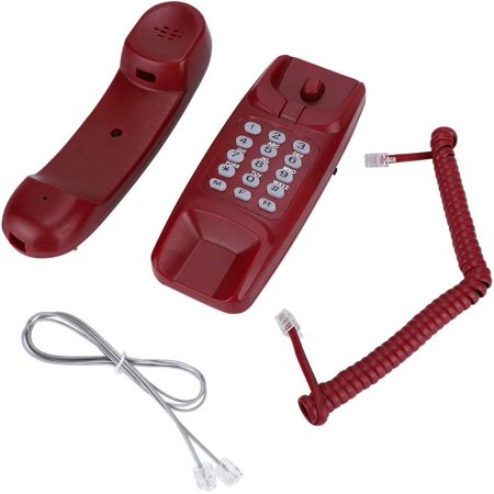 Corded Phone, Retro Wall Mount Landline Corded Telehone, Extension No Caller ID Home Phone for Hotel Family (Red)