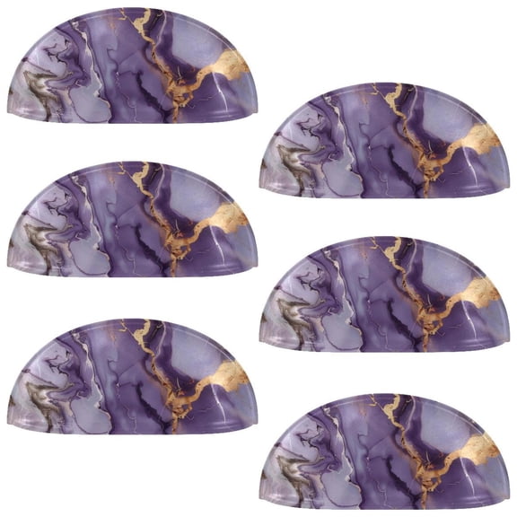PhooArto 6 Pcs Cup Drawer Pulls, Lavender Purple Gold Marble Texture Shell Shape Handles Cabinet Knobs for Dresser Cupboard Closet Wardrobe with Screws
