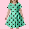 thumbnail image 2 of Toddler Girls Dresses Round Neck Short Sleeved Polka Dot Printing Dress Kids Girl Lightweight Breathable Home School Comfortable Everyday Wear Dresses，10 -13 Years, 2 of 4