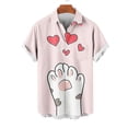 thumbnail image 2 of guisaled Mens Valentines Day Button Up Shirt Short Sleeve Hawaiian T Shirts Cute Cat Heart Graphic Tops Casual Beach Vacation Shirt, 2 of 4