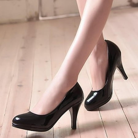 

Christmas Fashion Spring And Summer Women Pumps Shoes Professional High Heeled Shoes Patent Leather Shallow Mouth Round Toe Work Shoes