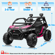 Joyracer 800W 24V Ride on Toys UTV for Kids, 2-Seater, 4WD Power Car Wheels with Remote Control, Bluetooth Music, Rear Storage Box, Four-Wheel Suspension, LED Lights, Pink